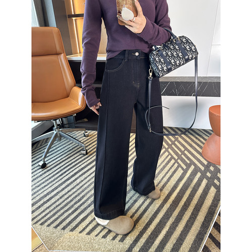 北极绒！一条过冬~阔腿牛仔裤女