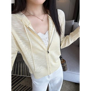 气少女 新薄款 秒变元 凉感竹节麻拉链上衣女夏季 长袖 防晒连帽罩衫