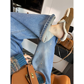 女秋冬加厚保暖宽松阔腿长裤 巴黎爆闪裤 烫钻一体绒直筒牛仔裤 子