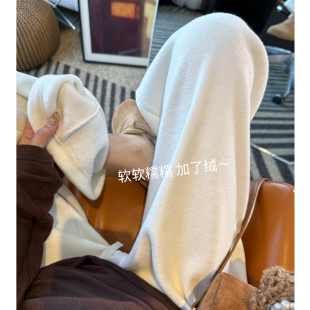 子女秋冬加绒百搭宽松直筒长裤 超柔baby绒 软糯垂感阔腿休闲裤