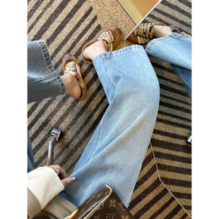 浅蓝色宽松阔腿裤 小个子本命 春季 女2026新款 子 九分弯刀牛仔裤