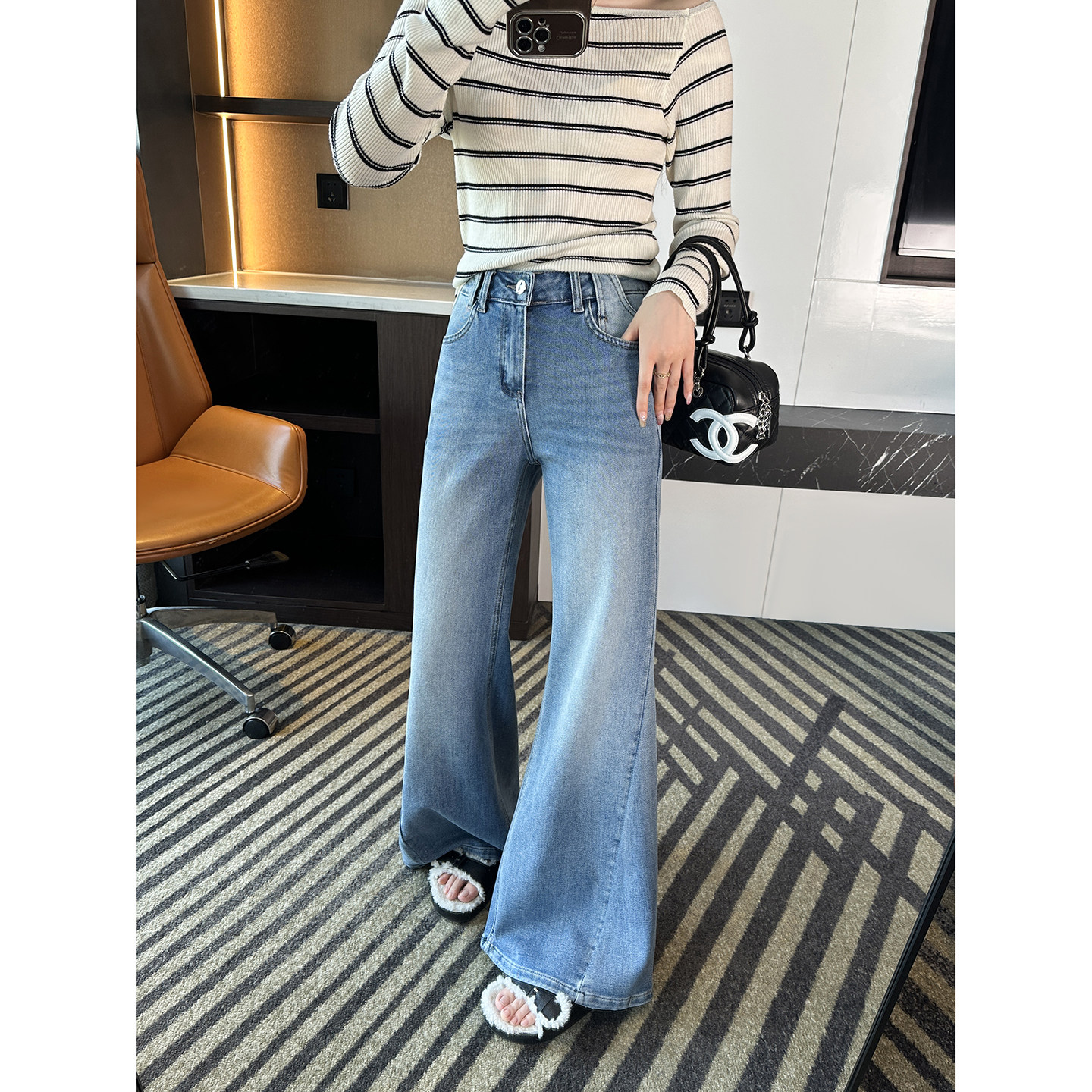 无di显瘦！~双线包边直筒喇叭裤女早春新款百搭高腰弹力牛仔裤子,女装/女士精品,牛仔裤,淘宝优惠券,粉丝福利购,淘宝优惠卷