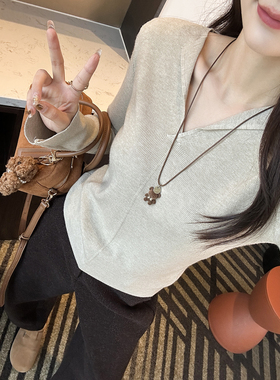 上身超赞！！纯色V领修身打底衫女秋冬气质柔软弹力显瘦内搭上衣