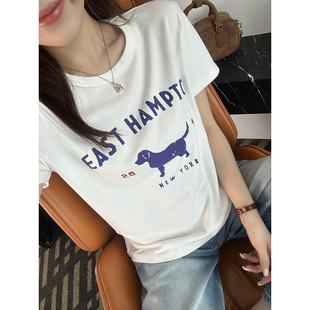 美式 自留 T恤女春夏新款 水洗正肩短袖 简约百搭圆领上衣 质感yi绝