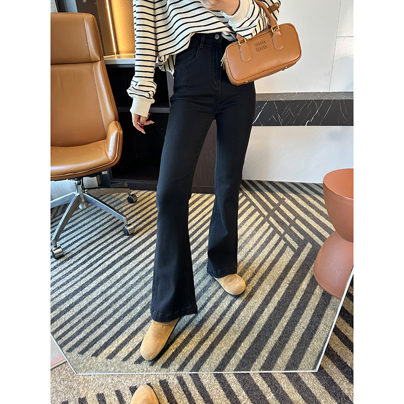 拉腿一绝 ！黑色修身显瘦微喇叭裤女新加绒小个子弹力高腰牛仔裤,女装/女士精品,牛仔裤,淘宝优惠券,粉丝福利购,淘宝优惠卷