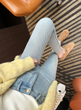 显瘦jue了！~复合绒小脚牛仔裤女秋冬加厚保暖修身高腰九分铅笔裤