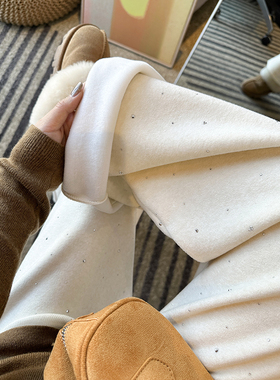 buling美腻烫钻~！设计感加绒休闲裤女冬新款加厚宽松阔腿糯米裤