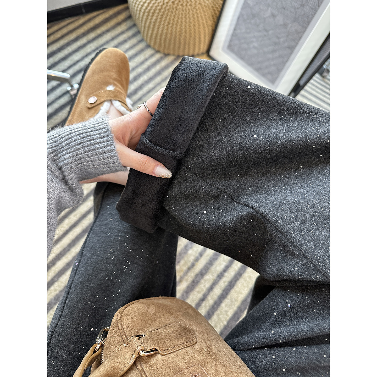 穿上银河系！~细闪阔腿休闲裤子女冬季加绒加厚垂感宽松直筒卫裤,女装/女士精品,休闲裤,淘宝优惠券,粉丝福利购,淘宝优惠卷