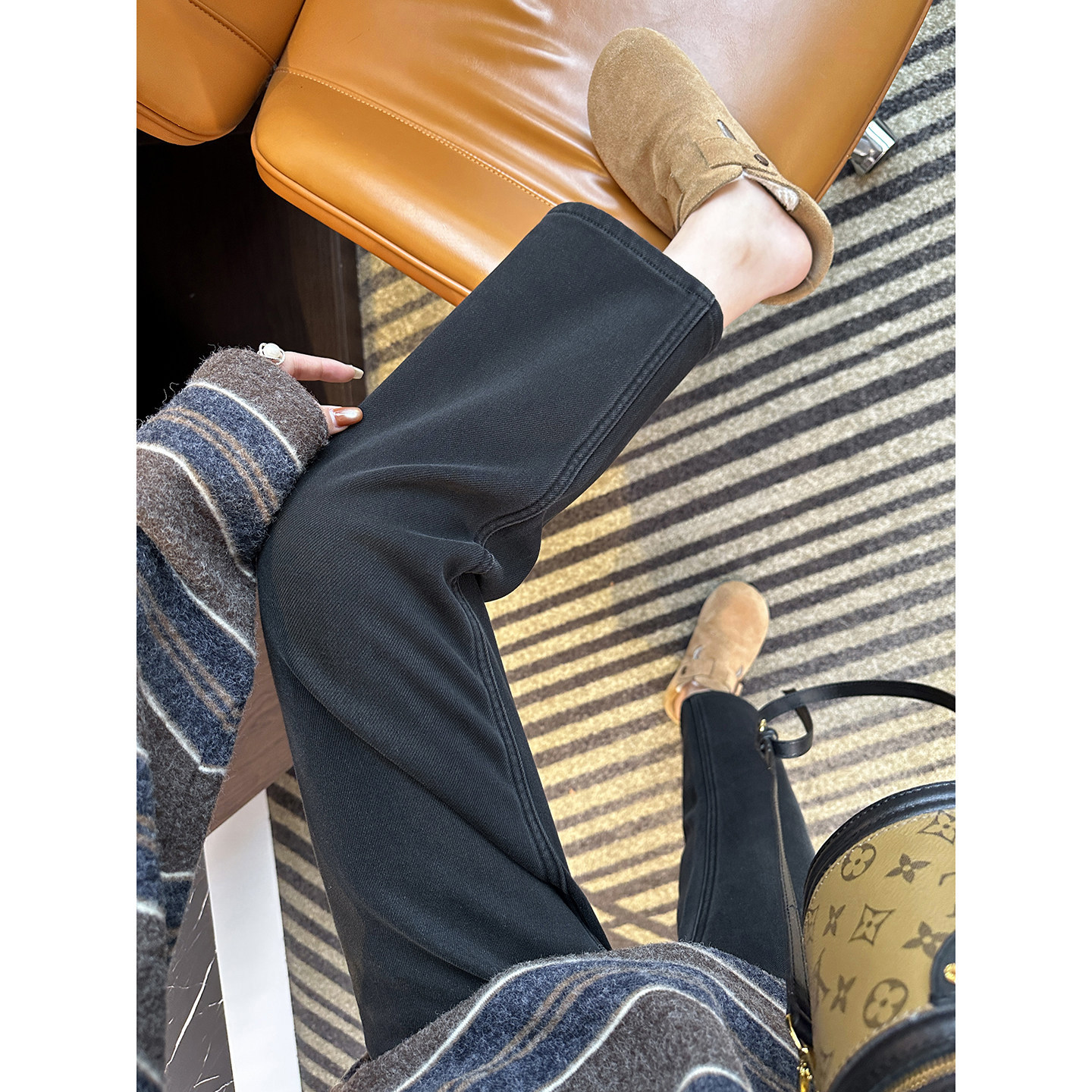 超显腿直！~加厚绒九分烟管裤女2025冬季新款四面弹直筒牛仔裤子,女装/女士精品,牛仔裤,淘宝优惠券,粉丝福利购,淘宝优惠卷