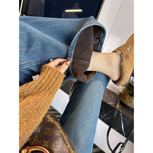 加厚绒！双规格高腰筒喇叭牛仔裤