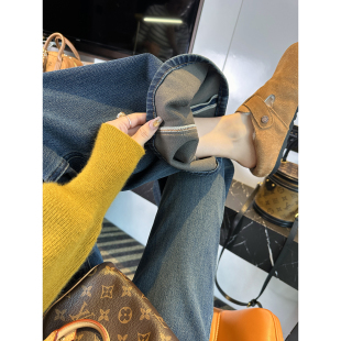 一条过冬 百搭显瘦牛仔裤 双版 女秋冬新款 子 高腰微喇叭裤 暖肌绒