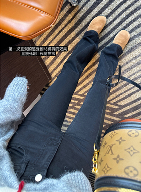 时髦精！！黑色高腰微喇叭裤女春季新款弹力显瘦小个子拖地长裤