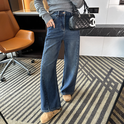 高定双版本！~斜裁阔腿牛仔裤女