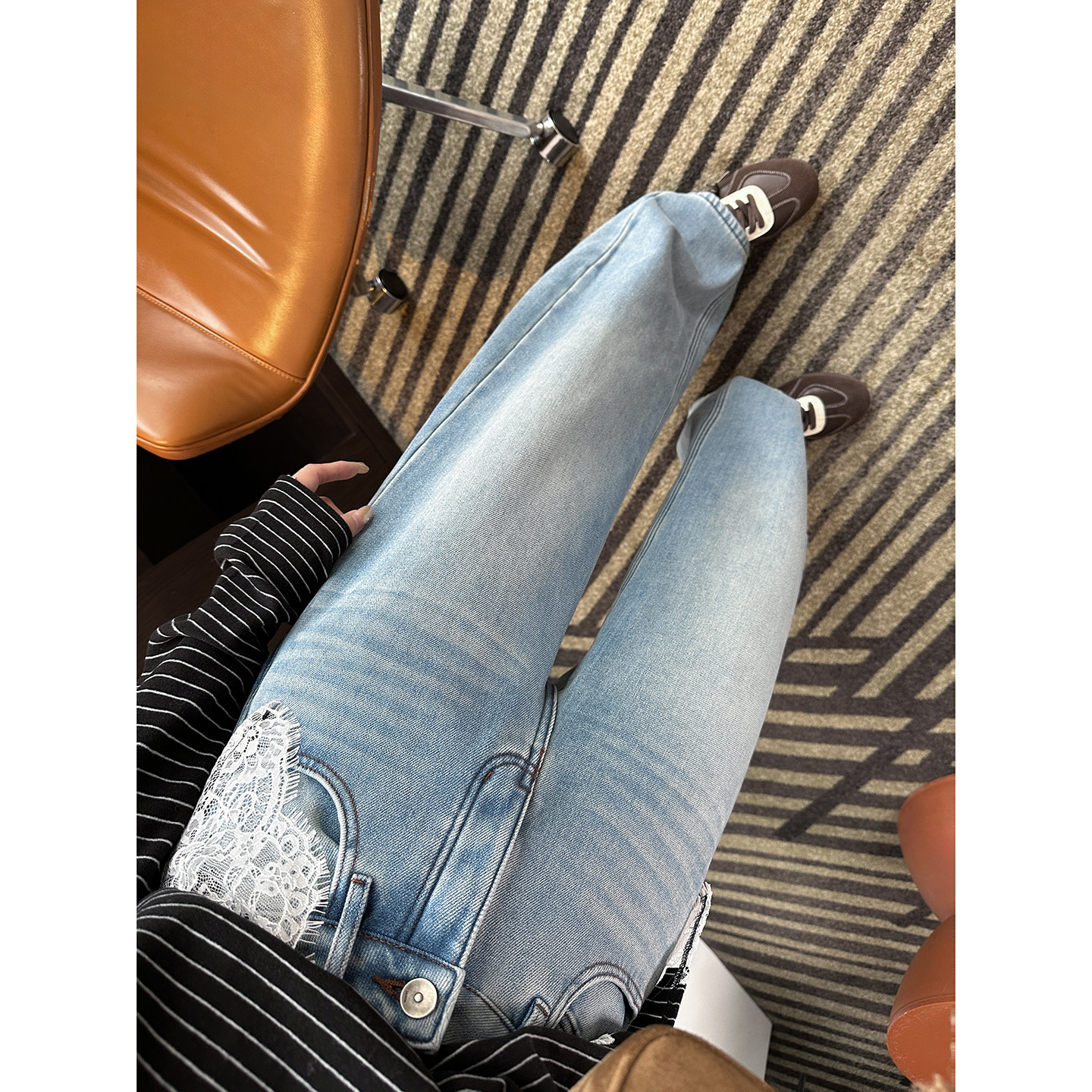 版型zui满意！~加绒弯刀牛仔裤女