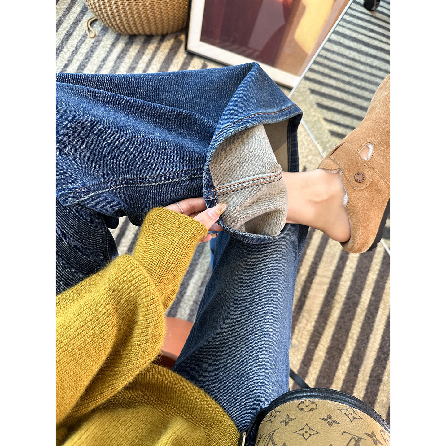 逆天好比例！不贴腿筒喇叭牛仔裤女秋冬新款加绒宽松高腰弹力长裤,女装/女士精品,牛仔裤,淘宝优惠券,粉丝福利购,淘宝优惠卷