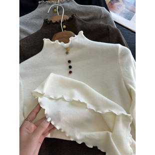 女秋冬新内搭针织衫 打底衫 上衣 半高领木耳边长袖 天鹅颈既视感