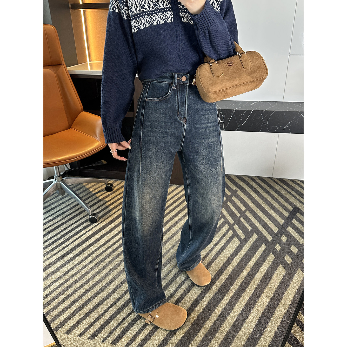 遮胯！强推~显瘦弯刀牛仔裤女2025新款冬季加厚绒宽松阔腿长裤子,女装/女士精品,牛仔裤,淘宝优惠券,粉丝福利购,淘宝优惠卷