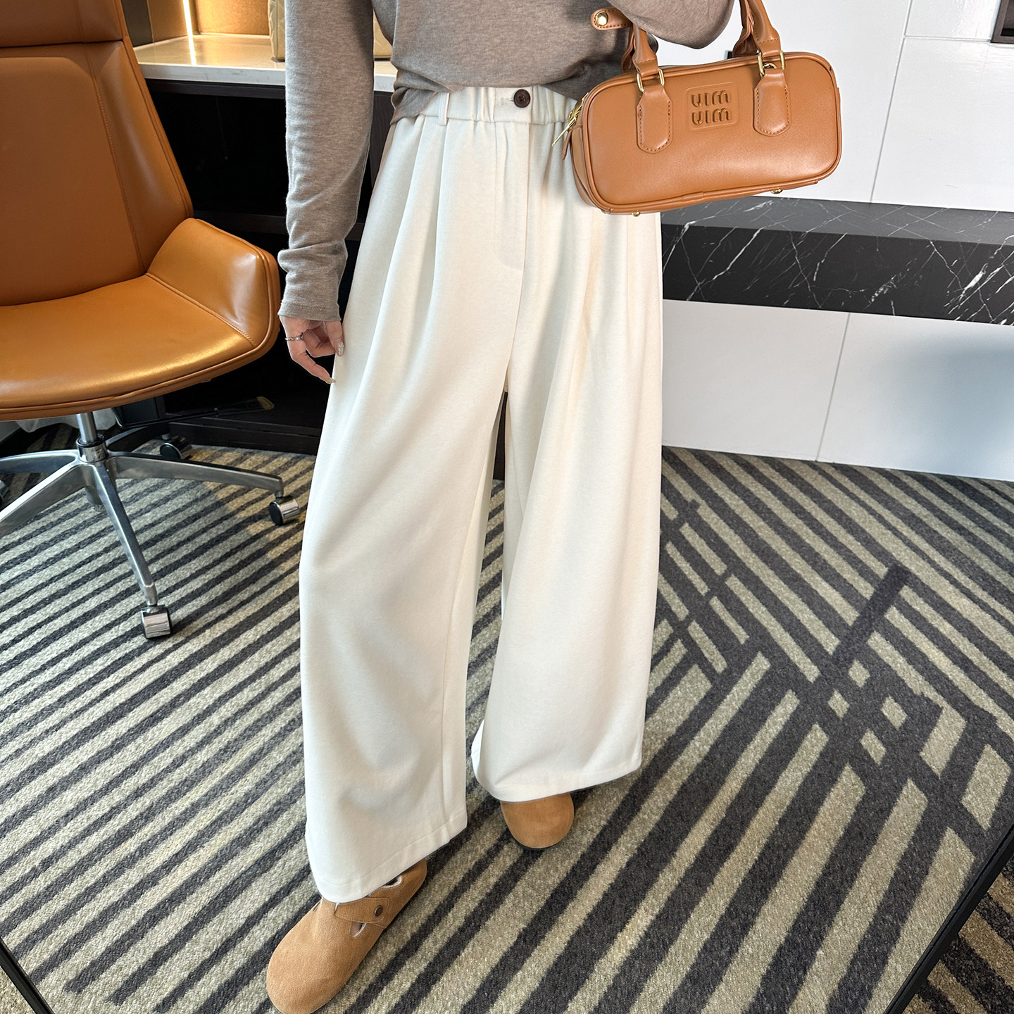 焊在腿上！~小个子高腰垂感休闲裤女秋冬加厚松紧腰宽松阔腿裤子,女装/女士精品,休闲裤,淘宝优惠券,粉丝福利购,淘宝优惠卷