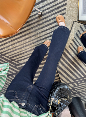 神作原牛！~深蓝色窄版微喇牛仔裤2026新款女春季显瘦高腰喇叭裤