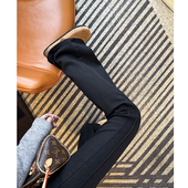 女2025秋冬新黑色加绒弹力显瘦喇叭长裤 显瘦天花板 微喇牛仔裤