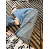 高腰宽松先手阔腿裤 手绘涂鸦 新款 女2026春季 设计感直筒牛仔裤