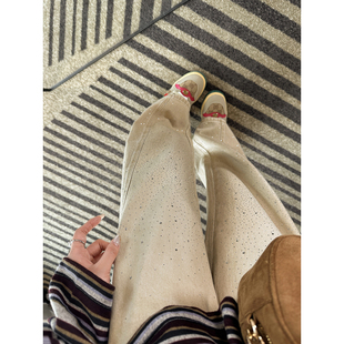 一眼万年！~卡其色烫钻牛仔裤女2026新款春季宽松阔腿弯刀拖地裤