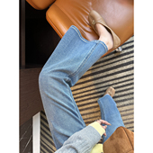 本不挑人 莱卡四面弹筒喇叭裤 蓝色高腰弹力牛仔裤 双版 女2026新款