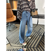 本 四面弹宽松直筒牛仔裤 女2026新款 双生版 刺绣设计高腰阔腿裤