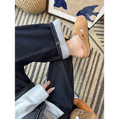 闭眼入 双版 云柔棉弯刀裤 不挑身高 女秋冬加绒深色阔腿牛仔裤 长