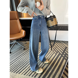 蓝调弹力窄版 直筒牛仔裤 女2026新款 标杆裤 宽松阔腿裤 经典 春季 型