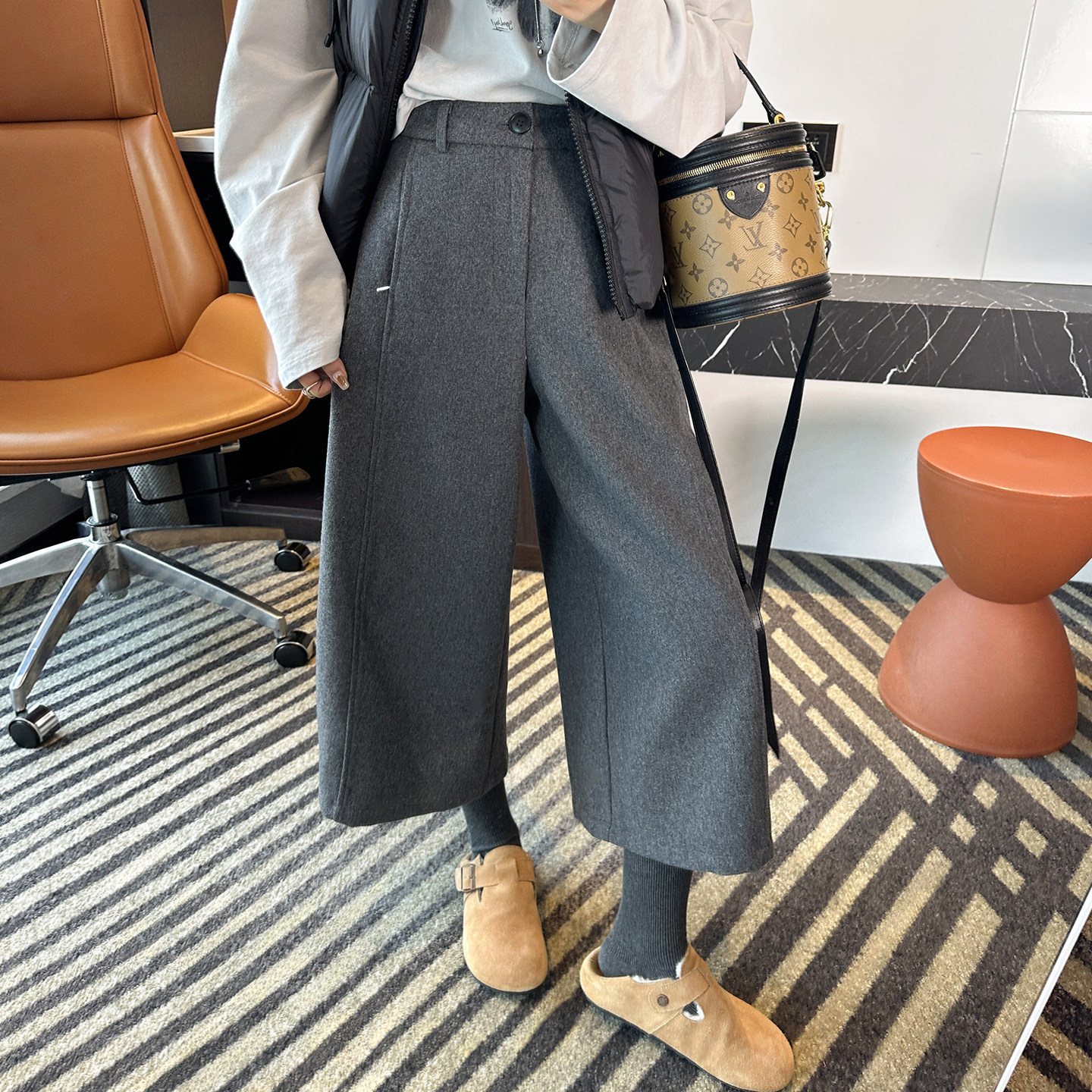 小个子天菜！~老钱风毛呢八分休闲裤子女秋冬加厚韩系宽松阔腿裤,女装/女士精品,休闲裤,淘宝优惠券,粉丝福利购,淘宝优惠卷