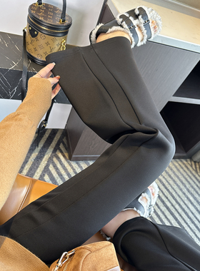 适配各种身高！黑色高腰微喇叭裤冬季加绒加厚修身显瘦休闲裤子女