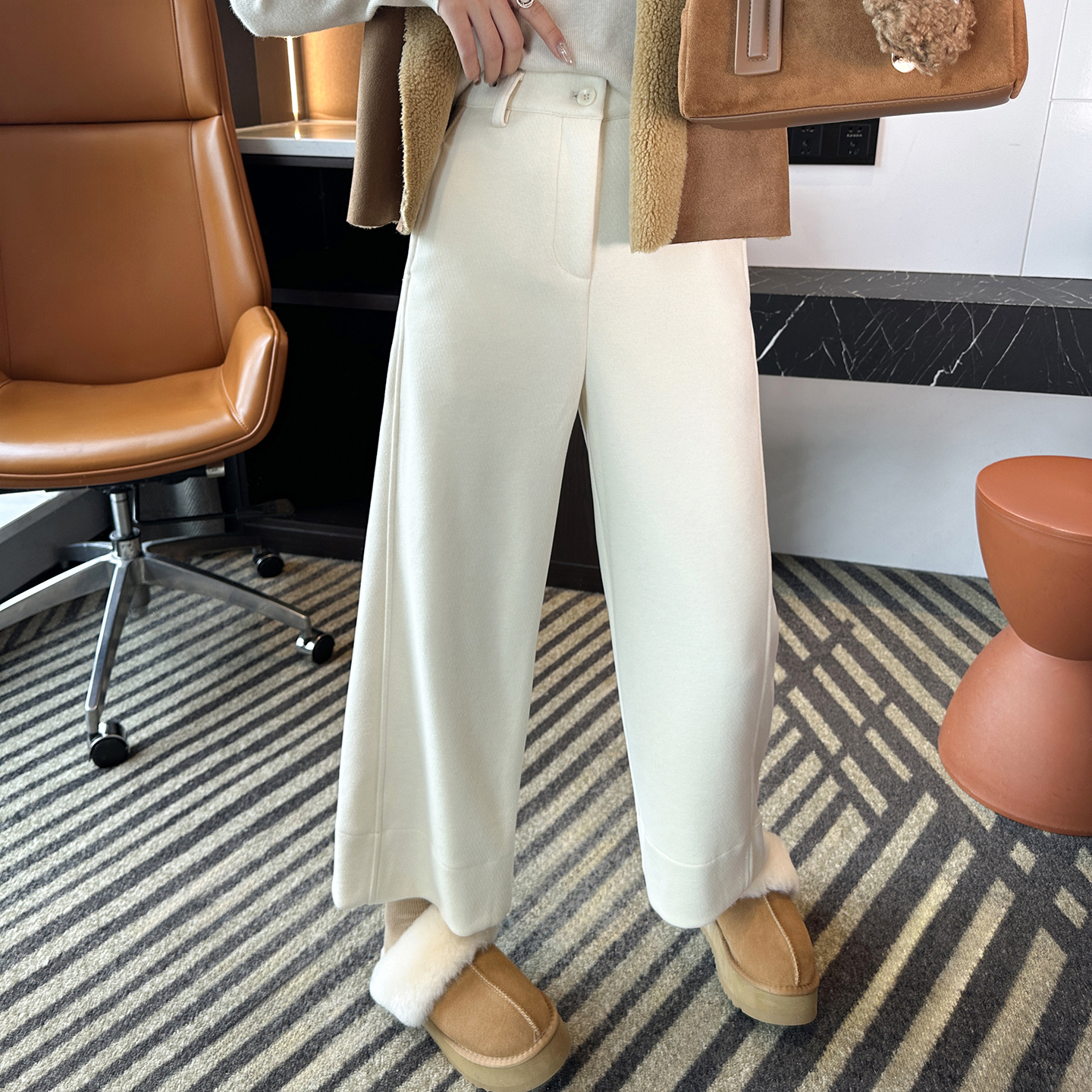 小个子必收！加厚羊毛阔腿休闲裤