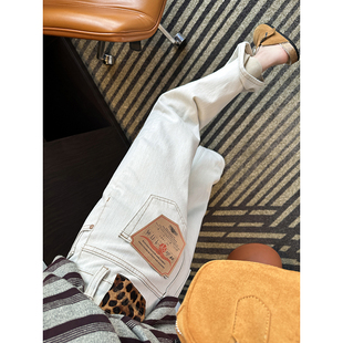 女秋冬直筒拖地裤 水洗加绒宽松白色阔腿牛仔裤 子赢麻了 这条裤