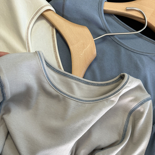 爆款必入打底衫！~慕斯绒圆领打底衫女2026春新百搭纯色长袖上衣