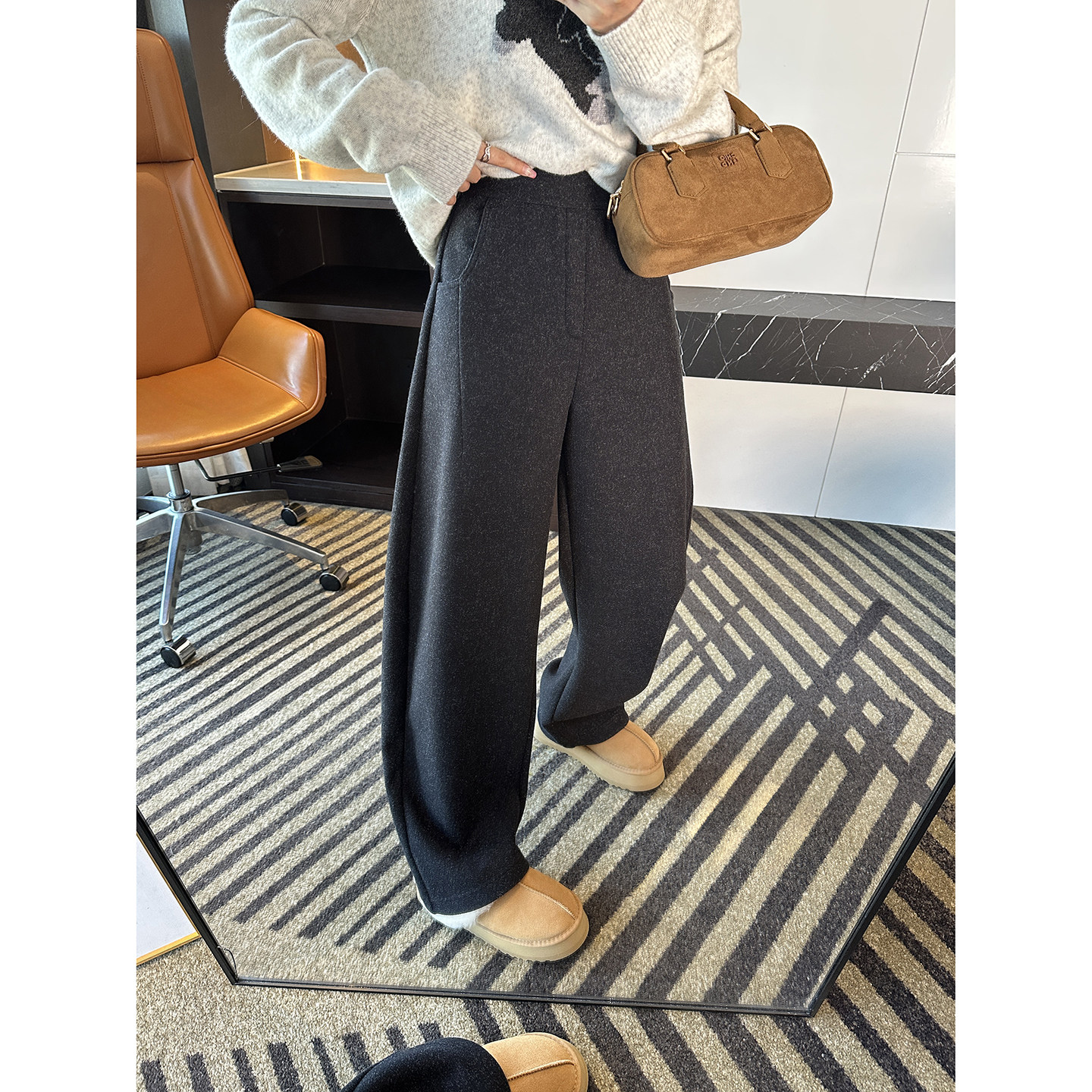 藏肉一jue！~茧型蜜桃羊毛休闲裤女2025秋冬新款磨毛宽松阔腿长裤,女装/女士精品,休闲裤,淘宝优惠券,粉丝福利购,淘宝优惠卷