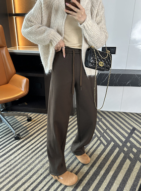 零感温暖！~保暖桑蚕丝窄版弯刀休闲裤女冬新加绒松紧腰阔腿裤子