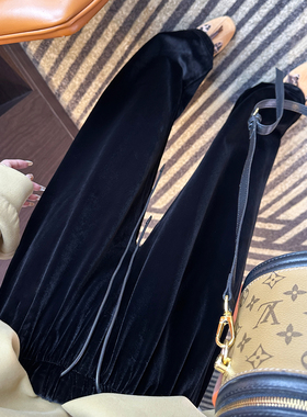 垂感很jue！复古金丝绒黑色阔腿休闲裤女秋新款高腰宽松遛弯长裤