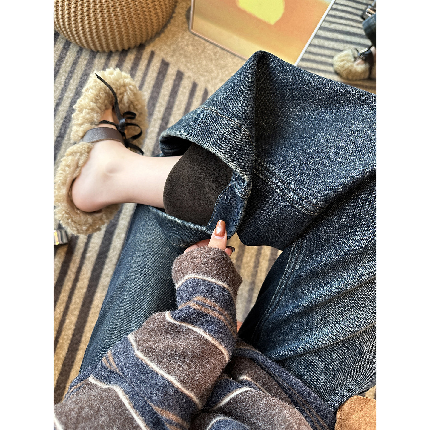 温暖不费力！~深色复古加绒牛仔裤女冬新小个子高腰弹力微喇叭裤,女装/女士精品,牛仔裤,淘宝优惠券,粉丝福利购,淘宝优惠卷