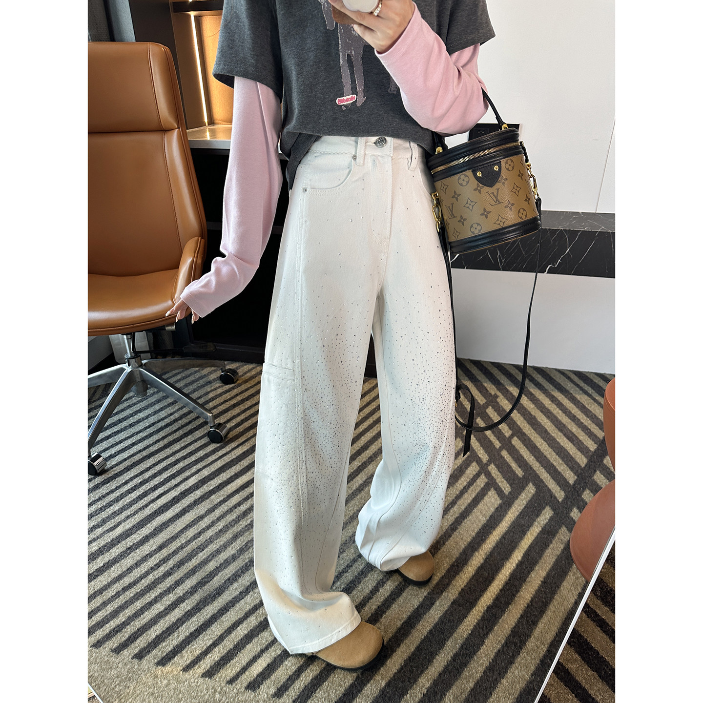 chao美！爆闪烫钻~白色带钻牛仔裤女新款慵懒宽松阔腿工装拖地裤,女装/女士精品,牛仔裤,淘宝优惠券,粉丝福利购,淘宝优惠卷