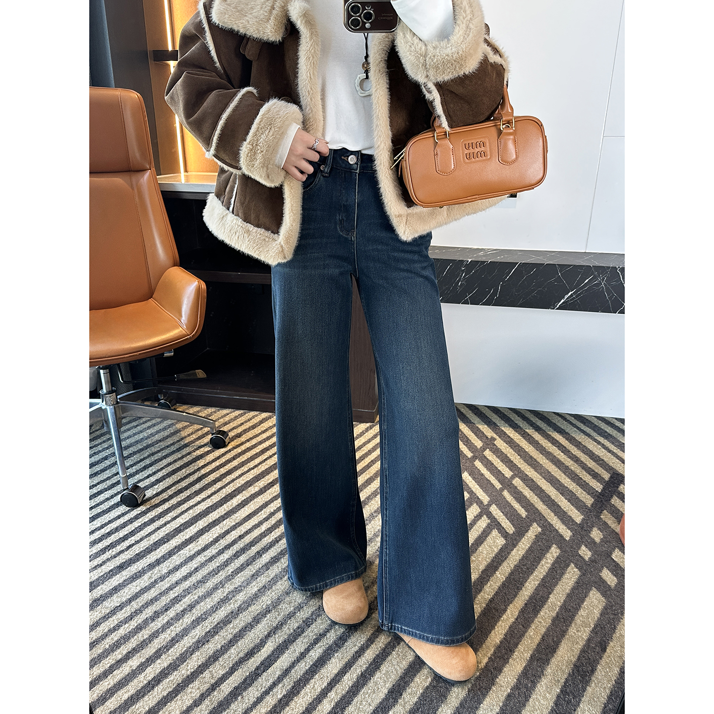 金标系列！~四面弹筒喇叭牛仔裤女秋冬新款加绒复古高腰显瘦长裤