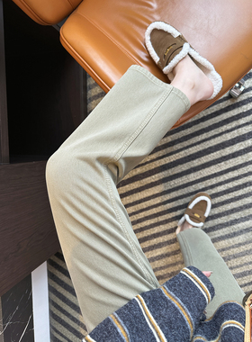 颜色太赞~复古美拉德 加绒直筒牛仔裤女高腰弹力分小个子烟管裤子