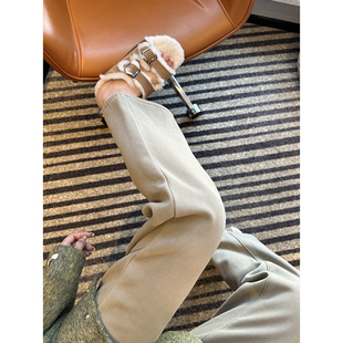 高腰宽松显瘦直筒阔腿裤 神裤 女秋冬新款 美拉德加绒牛仔裤 二代