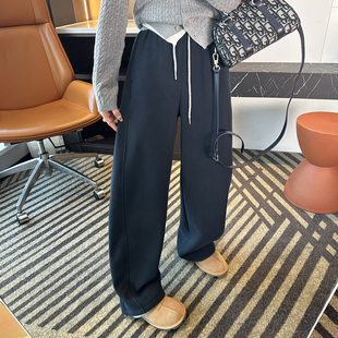 加厚绒宽松阔腿休闲裤 墙推 女秋冬新款 两穿抽绳镰刀卫裤 巨好穿