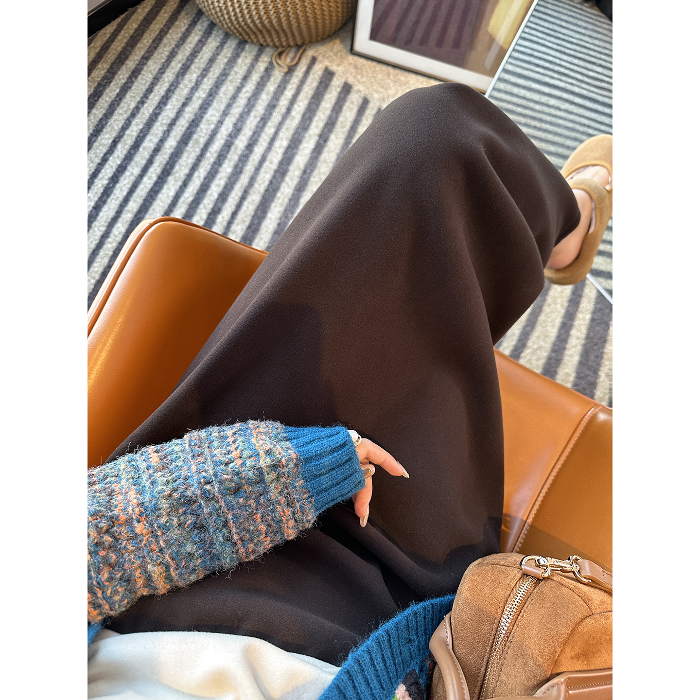 梨型收割机！~加绒毛呢半身裙女秋冬加厚高腰A字糯米羊毛中长裙子