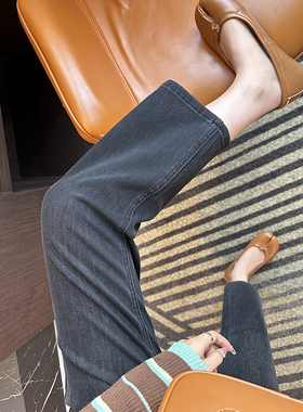 洋气黑灰色！！四面弹高腰显瘦烟管牛仔裤女2025秋冬新九分直筒裤
