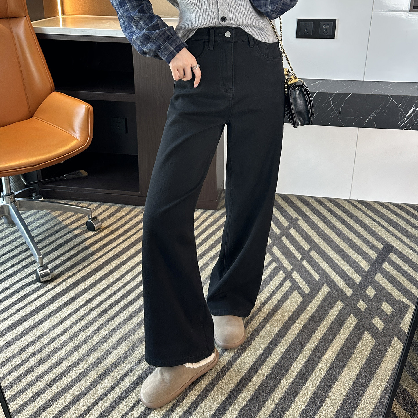 版型被夸爆！~黑色窄版直筒牛仔裤女秋冬加绒高腰宽松阔腿长裤子,女装/女士精品,牛仔裤,淘宝优惠券,粉丝福利购,淘宝优惠卷