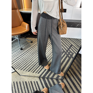 拼接腰头微喇休闲裤 喇叭裤 子女春季 深色垂感修身 新款 拉腿一jue