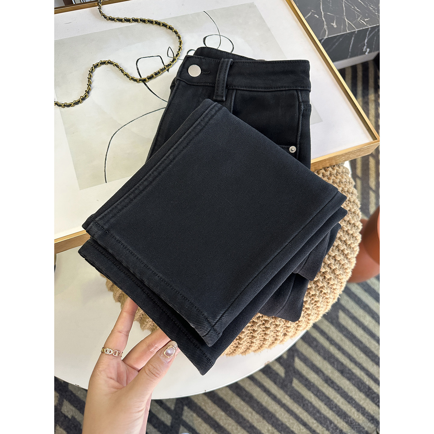 显腿直第yi！~四面弹密密绒烟管牛仔裤女秋冬加厚弹力九分直筒裤,女装/女士精品,牛仔裤,淘宝优惠券,粉丝福利购,淘宝优惠卷