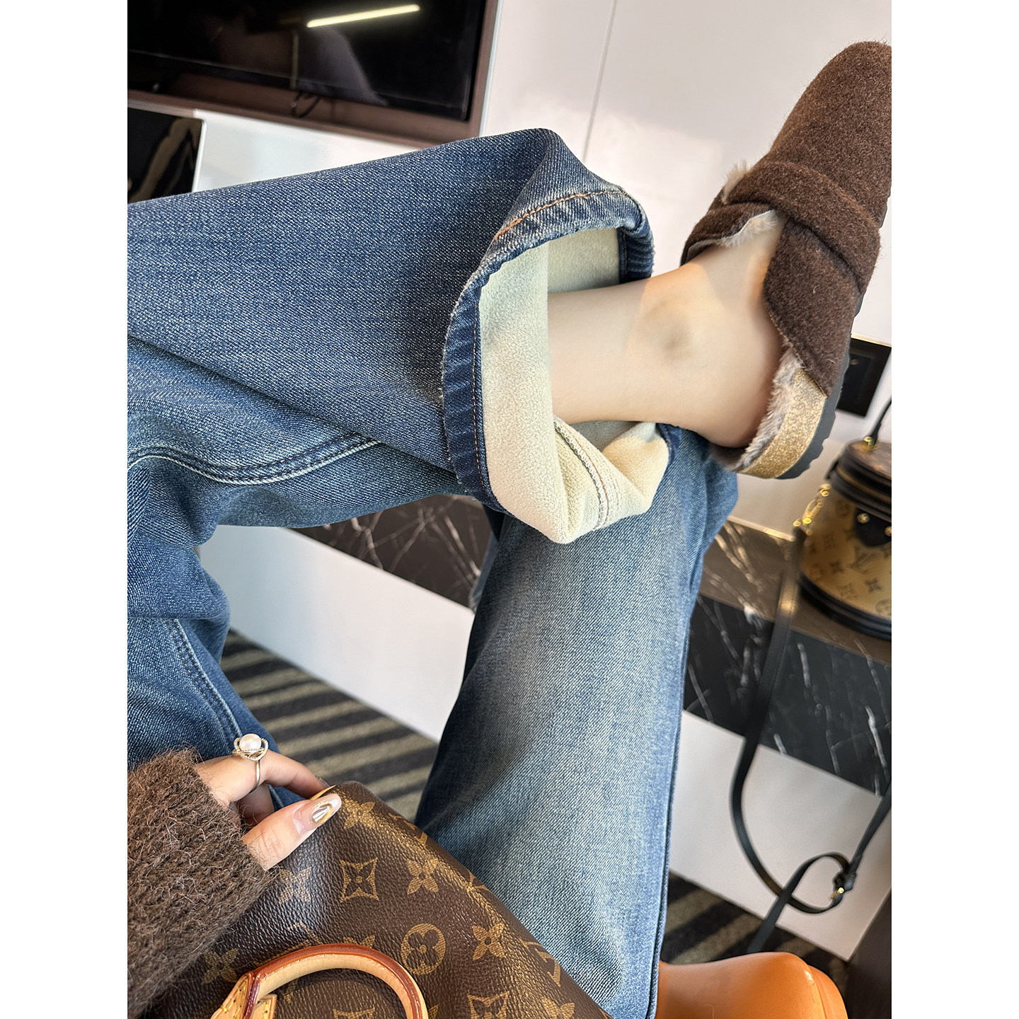 梨型挚友！两版本~遮胯显瘦喇叭牛仔裤女秋冬新高腰宽松加绒裤子,女装/女士精品,牛仔裤,淘宝优惠券,粉丝福利购,淘宝优惠卷